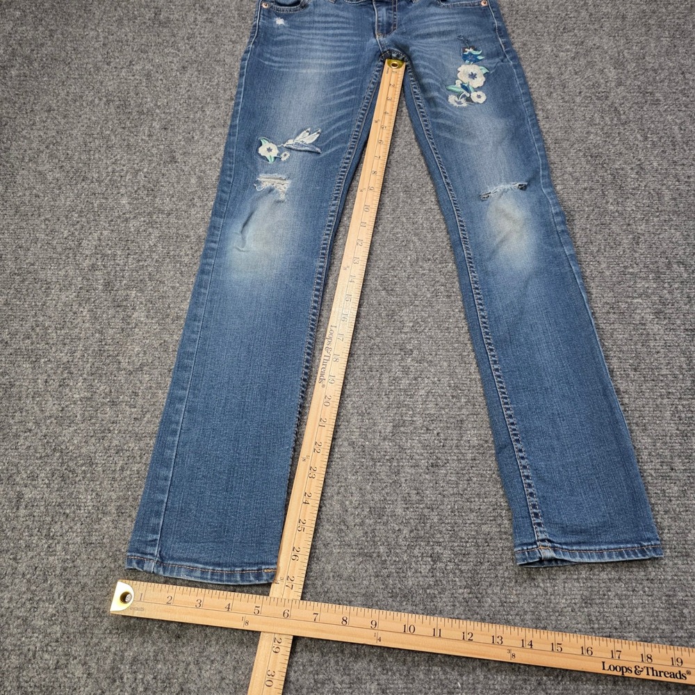 Levi's 711 Skinny‎ Jeans Girls Size 12 Reg Blue Distressed Floral Hummingbird - Picture 3 of 12